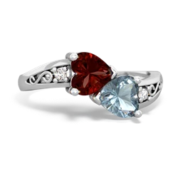 Garnet Snuggling Hearts 14K White Gold ring R2178