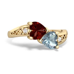 Garnet Snuggling Hearts 14K Yellow Gold ring R2178