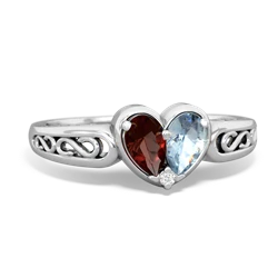 Garnet Filligree 'One Heart' 14K White Gold ring R5070