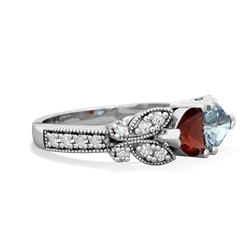 Garnet Diamond Butterflies 14K White Gold ring R5601