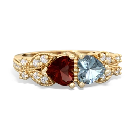 Garnet Diamond Butterflies 14K Yellow Gold ring R5601