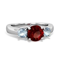 Garnet Three Stone Round Trellis 14K White Gold ring R4018