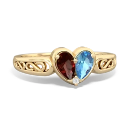 Garnet Filligree 'One Heart' 14K Yellow Gold ring R5070