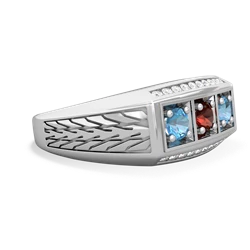 Garnet Three Stone Tire Tread Men's 14K White Gold ring R0520