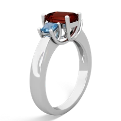 Garnet Three Stone Emerald-Cut Trellis 14K White Gold ring R4021