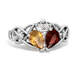 Garnet 'One Heart' Celtic Knot Claddagh 14K White Gold ring R5322