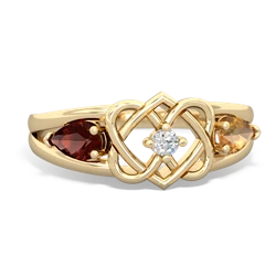 Garnet Hearts Intertwined 14K Yellow Gold ring R5880