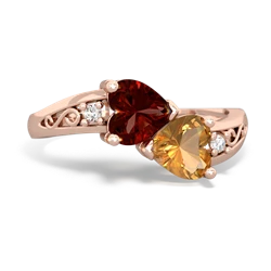 Garnet Snuggling Hearts 14K Rose Gold ring R2178