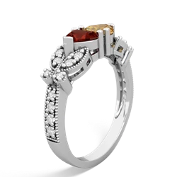 Garnet Diamond Butterflies 14K White Gold ring R5601