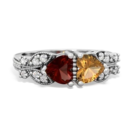 Garnet Diamond Butterflies 14K White Gold ring R5601