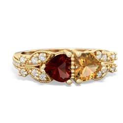 Garnet Diamond Butterflies 14K Yellow Gold ring R5601