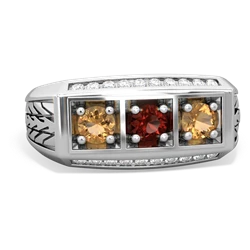 Garnet Three Stone Tire Tread Men's 14K White Gold ring R0520