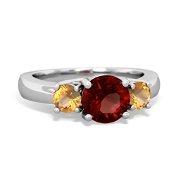 Garnet Three Stone Round Trellis 14K White Gold ring R4018