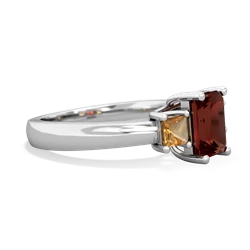 Garnet Three Stone Emerald-Cut Trellis 14K White Gold ring R4021