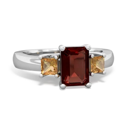 Garnet Three Stone Emerald-Cut Trellis 14K White Gold ring R4021