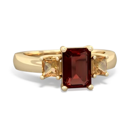 Garnet Three Stone Emerald-Cut Trellis 14K Yellow Gold ring R4021