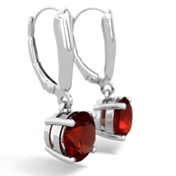 Garnet 8Mm  Round Lever Back 14K White Gold earrings E2788