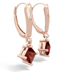 Garnet 6Mm Princess Lever Back 14K Rose Gold earrings E2789