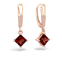 Garnet 6Mm Princess Lever Back 14K Rose Gold earrings E2789