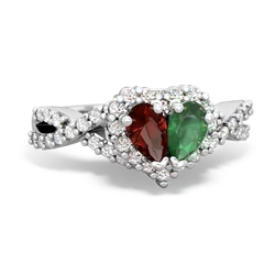 Garnet Diamond Twist 'One Heart' 14K White Gold ring R2640HRT