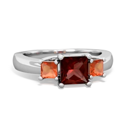 Garnet Three Stone Trellis 14K White Gold ring R4015