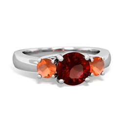 Garnet Three Stone Round Trellis 14K White Gold ring R4018