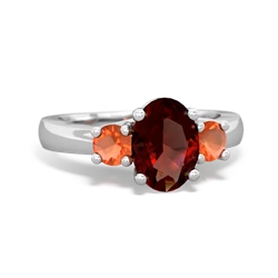 Garnet Three Stone Oval Trellis 14K White Gold ring R4024