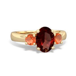 Garnet Three Stone Oval Trellis 14K Yellow Gold ring R4024