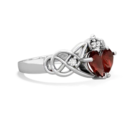 Garnet 'One Heart' Celtic Knot Claddagh 14K White Gold ring R5322