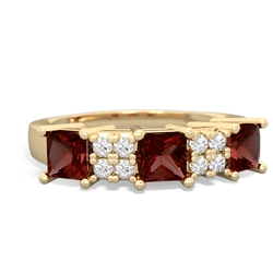 Lab Ruby Three Stone Diamond Cluster 14K Yellow Gold ring R2592