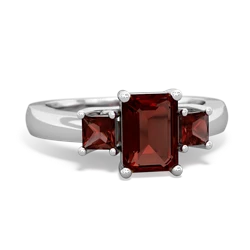 Ruby Three Stone Emerald-Cut Trellis 14K White Gold ring R4021