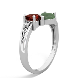 Garnet Snuggling Hearts 14K White Gold ring R2178