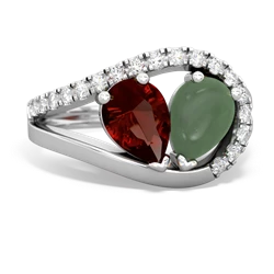 Garnet Nestled Heart Keepsake 14K White Gold ring R5650