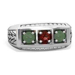 Garnet Three Stone Tire Tread Men's 14K White Gold ring R0520