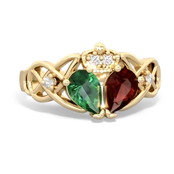 Garnet 'One Heart' Celtic Knot Claddagh 14K Yellow Gold ring R5322