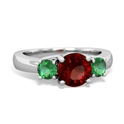 Garnet Three Stone Round Trellis 14K White Gold ring R4018