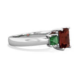 Garnet Three Stone Emerald-Cut Trellis 14K White Gold ring R4021