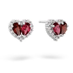 Garnet Halo 14K White Gold earrings E7008