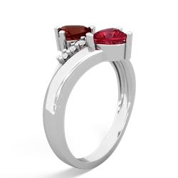 Garnet Heart To Heart 14K White Gold ring R2064