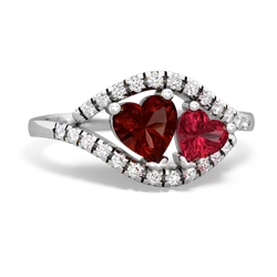 Garnet Mother And Child 14K White Gold ring R3010