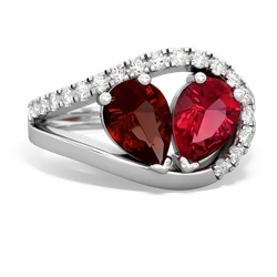 Garnet Nestled Heart Keepsake 14K White Gold ring R5650