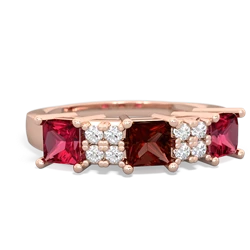 Garnet Three Stone Diamond Cluster 14K Rose Gold ring R2592