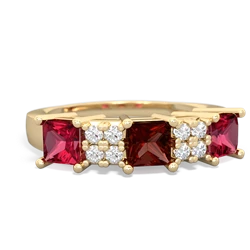 Garnet Three Stone Diamond Cluster 14K Yellow Gold ring R2592