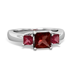 Garnet Three Stone Trellis 14K White Gold ring R4015