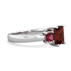 Garnet Three Stone Emerald-Cut Trellis 14K White Gold ring R4021