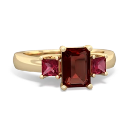 Garnet Three Stone Emerald-Cut Trellis 14K Yellow Gold ring R4021