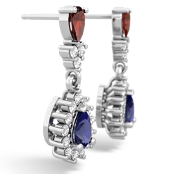 Garnet Halo Pear Dangle 14K White Gold earrings E1882