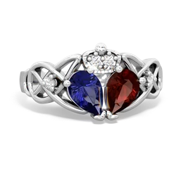 Garnet 'One Heart' Celtic Knot Claddagh 14K White Gold ring R5322