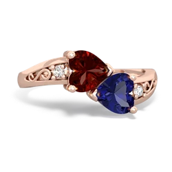 Garnet Snuggling Hearts 14K Rose Gold ring R2178