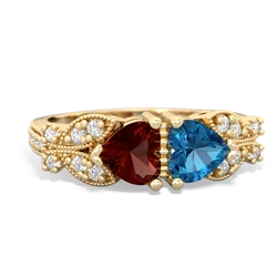 Garnet Diamond Butterflies 14K Yellow Gold ring R5601